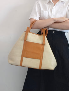 Marena maxi-Tote in rafia con pelle