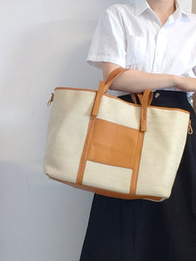 Marena maxi-Tote in rafia con pelle