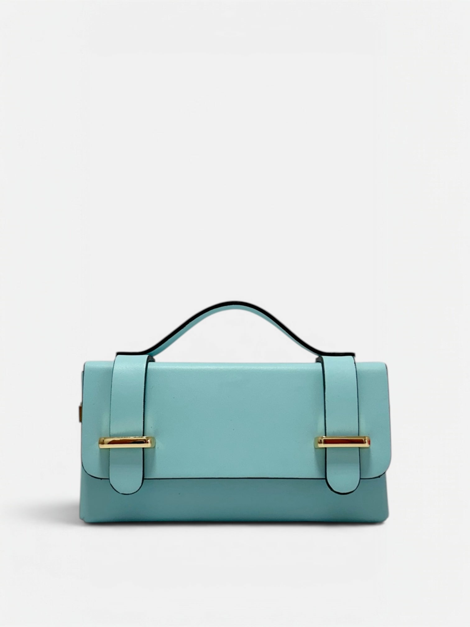 Borsetta a mano mini in vera pelle color blu tiffany elegante