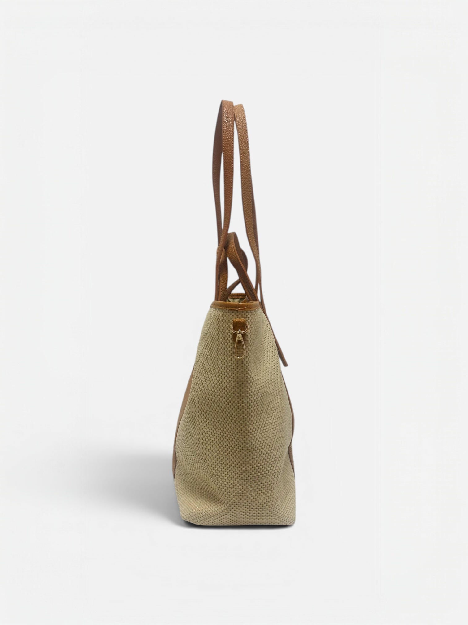 Marena-Borsa tote grande in rafia e vera pelle cuoio,vista laterale