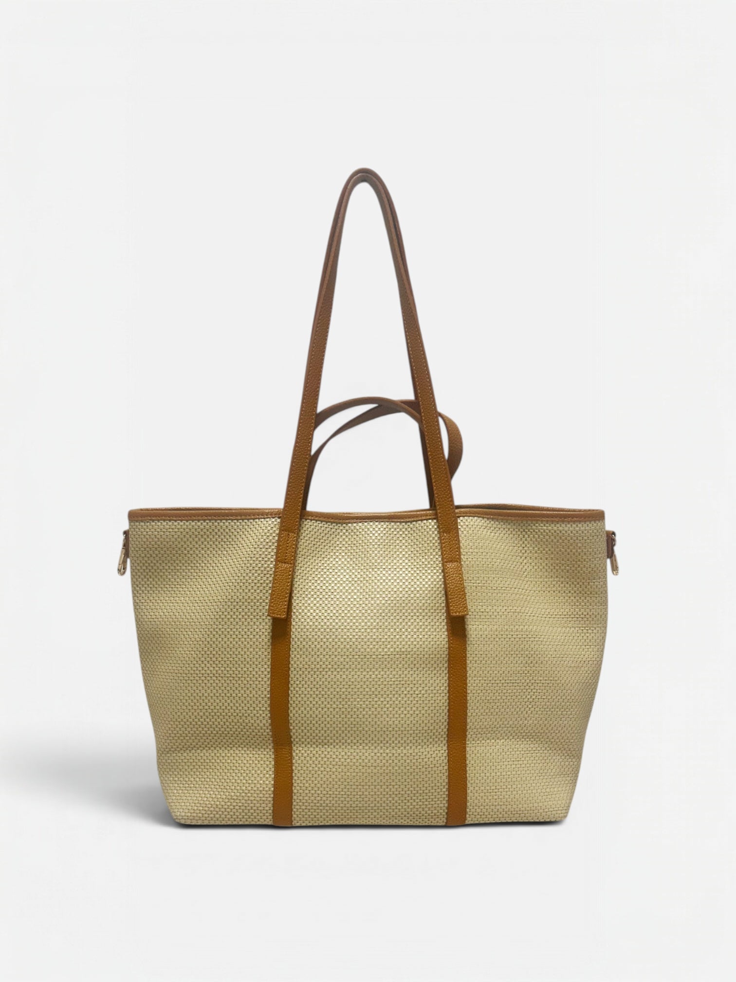 Marena-Borsa tote grande in rafia e vera pelle cuoio,vista posteriore