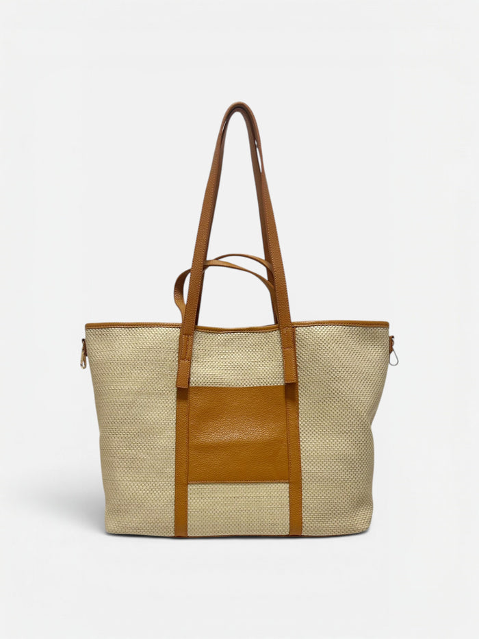 Marena maxi-Tote in rafia con pelle